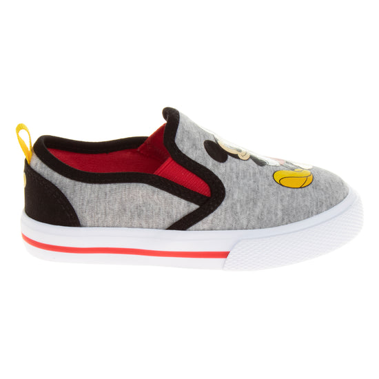 Josmo Mickey Mouse Casual No Lace Shoes - Low Top Canvas Slip-on Tennis Boys Sneakers - Disney Character Sneaker Shoe (Size 5-12 Toddler)