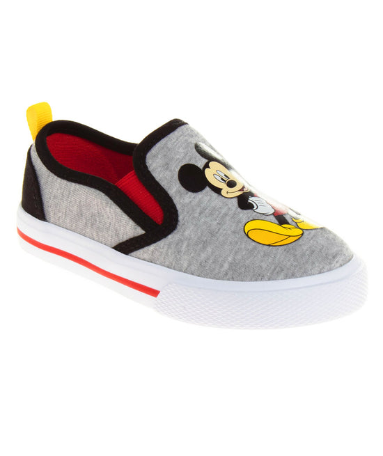 josmo Mickey Mouse Casual No Lace Shoes - Low top Canvas Slip-on Tennis Boys Sneakers - Disney Character sneaker shoe (Size 5-12 Toddler)