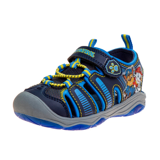 josmo Paw Patrol Chase Marshall Light up Summer Boys Sandals - Hook&Loop Adjustable Strap Closed Toe Sandal Water Shoe - Blue (sizes 6-12 Toddler)