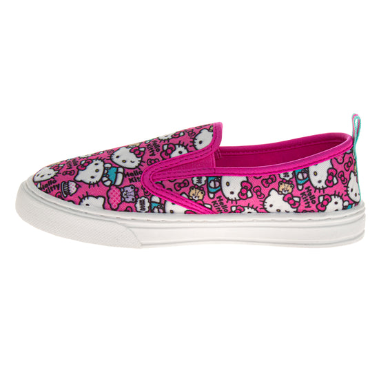 Josmo Sanrio Hello Kitty Girls Low Top Sneakers - Casual Fashion Laceless Slip On Canvas Shoes