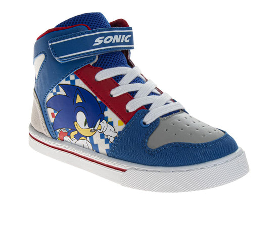 josmo Sonic The Hedgehog Boys' Hook and Loop Hi-Top Canvas Sneakers