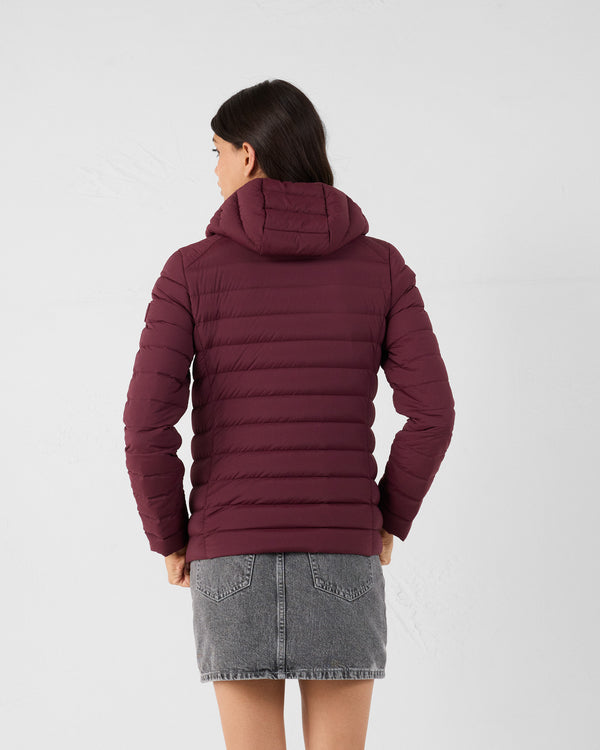 Jott Doudoune à Capuche Stretch Légère Cerise Noire Salma