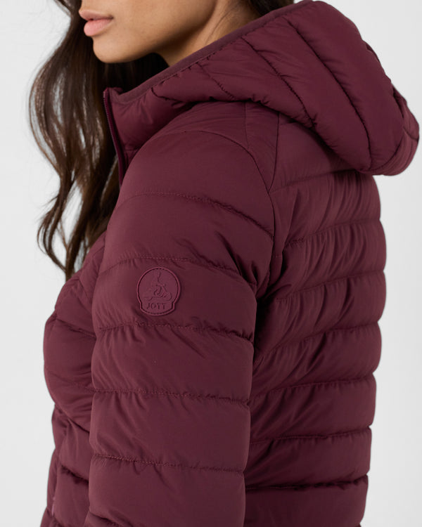 Jott Doudoune à Capuche Stretch Légère Cerise Noire Salma
