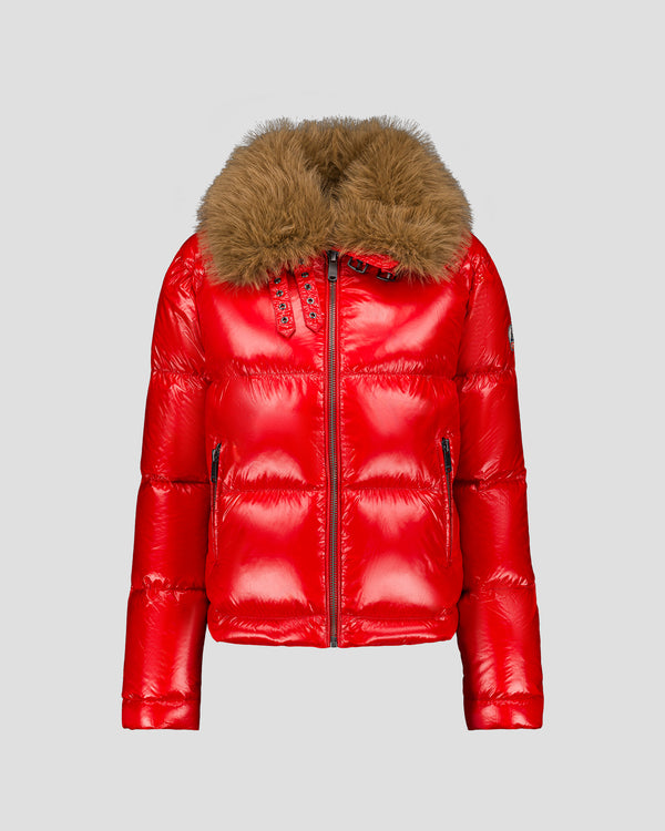 Jott Doudoune Grand Froid Fausse Fourrure Rouge Carmin Nevada Shiny