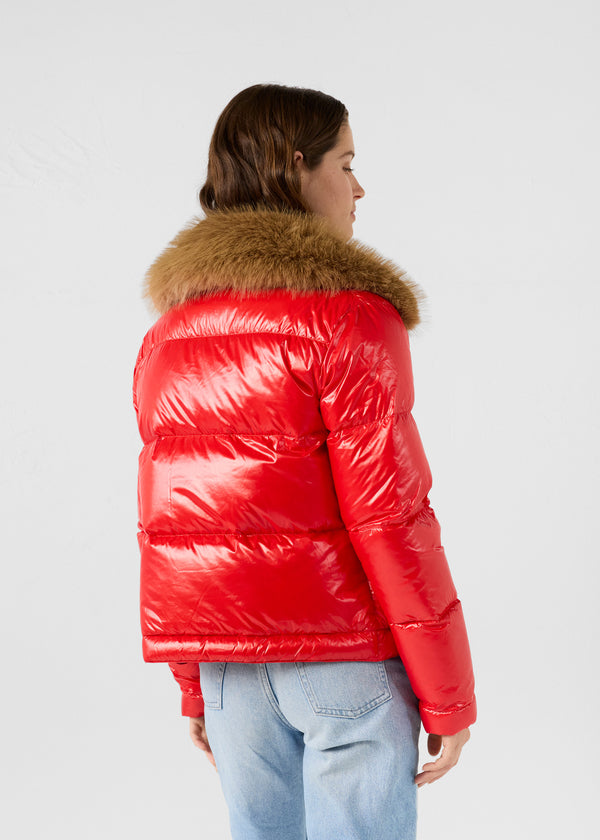 Jott Doudoune Grand Froid Fausse Fourrure Rouge Carmin Nevada Shiny