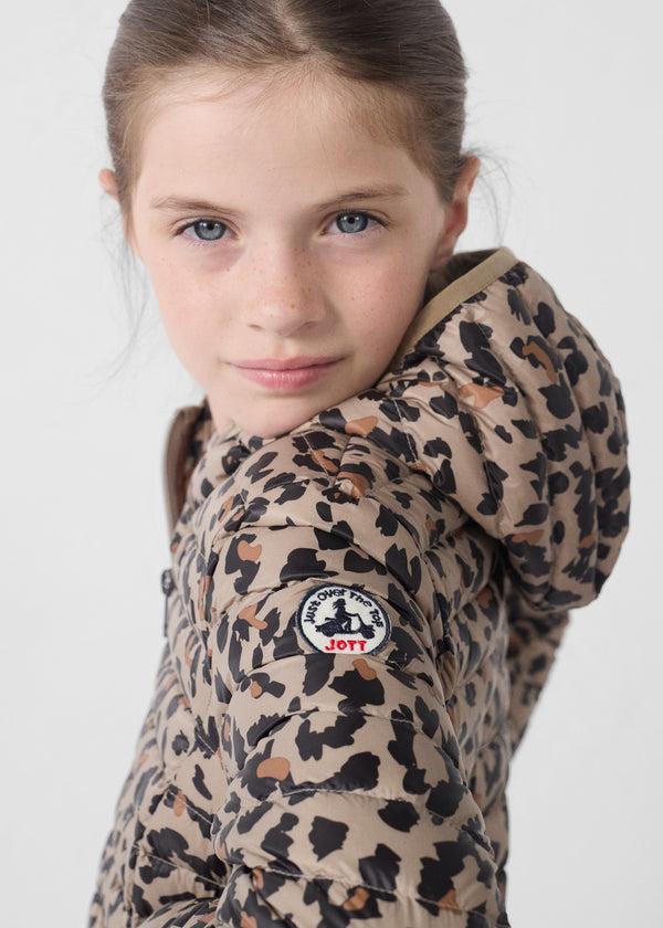 Jott Doudoune Légère à Capuche Enfant Leopard Beige Carla Print
