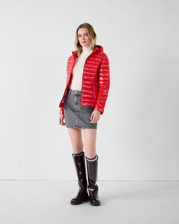 Jott Doudoune Légère à Capuche Rouge Carmin Cloe Shiny