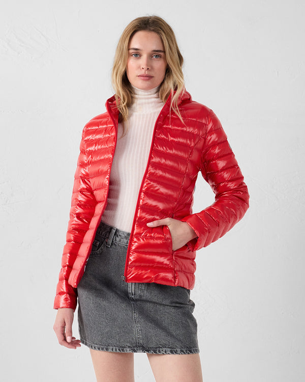 Jott Doudoune Légère à Capuche Rouge Carmin Cloe Shiny