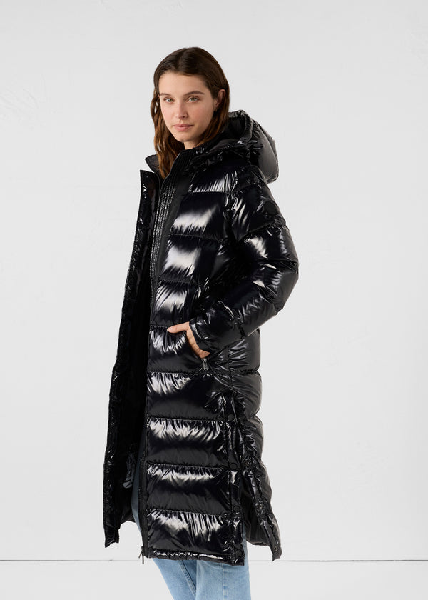 Jott Doudoune Longue Laquée à Capuche Grand Froid Noir Karachi