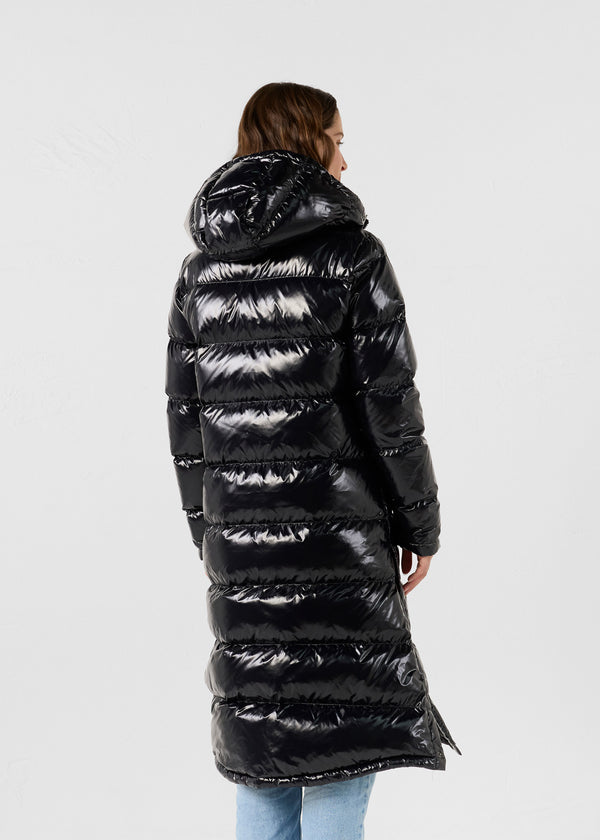 Jott Doudoune Longue Laquée à Capuche Grand Froid Noir Karachi