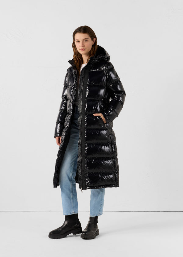 jott Doudoune longue laquée à capuche Grand Froid Noir Karachi