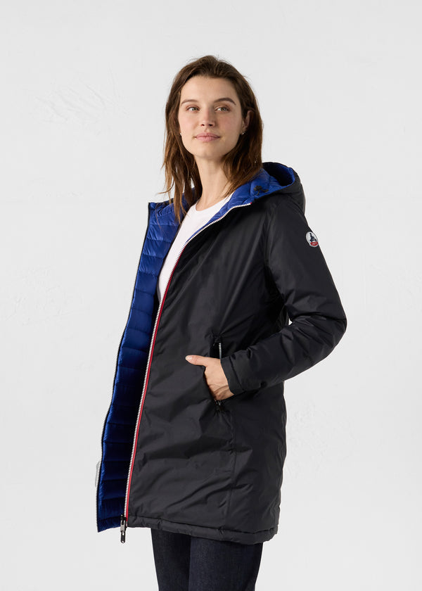 jott Doudoune longue réversible Noir/bleu cobalt Verone