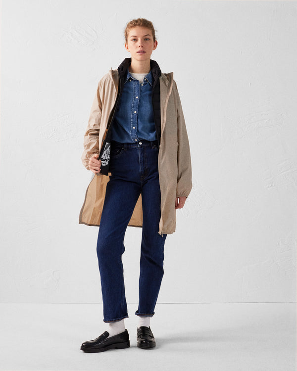 Jott Imperméable Long à Capuche Beige Glendale