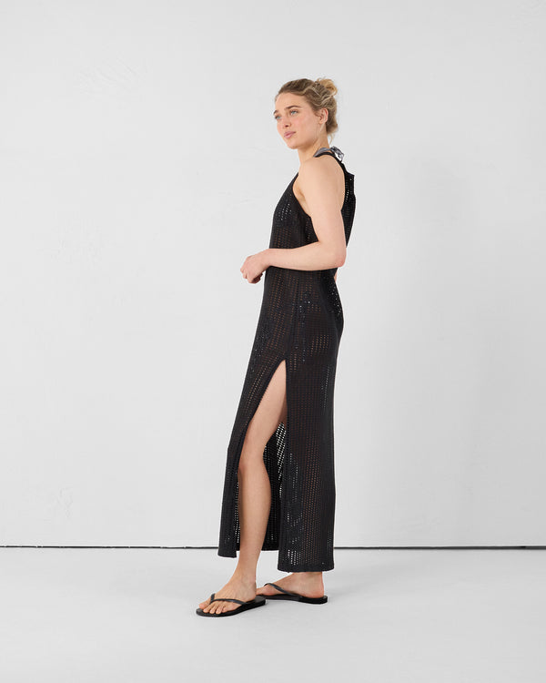 Jott Robe Longue En Maille De Coton Noir Euginia