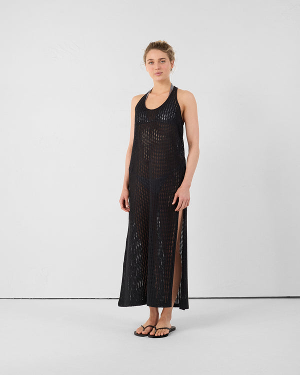 jott Robe longue en maille de coton Noir Euginia