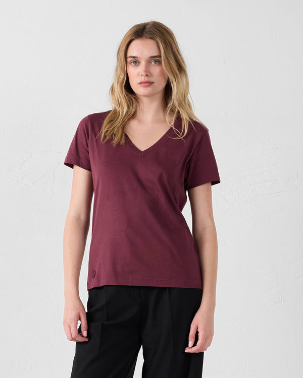 Jott T-Shirt Col V Cerise Noire Sofy