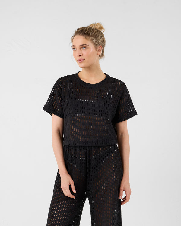 jott T-shirt col rond en maille de coton Noir Giada