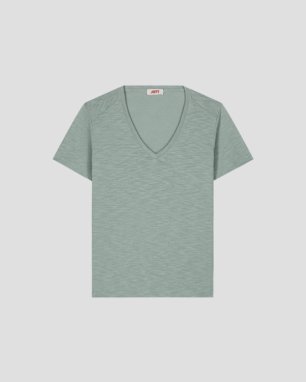 Jott T-shirt Col V Femme En Coton Vert Minéral Sonia