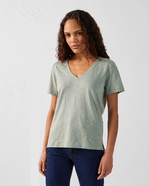 Jott T-shirt Col V Femme En Coton Vert Minéral Sonia