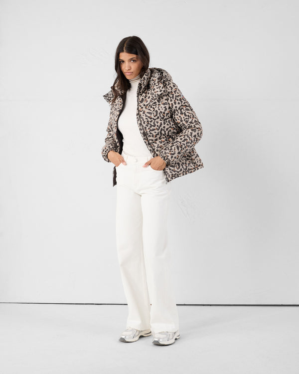 Jott Veste Grand Froid Esprit Puffer Leopard Beige Prague Print