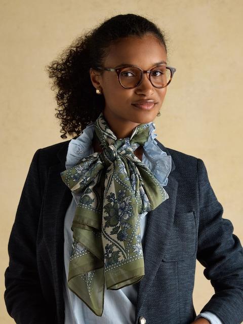 Joules Abberton Khaki Green Lightweight Printed Scarf