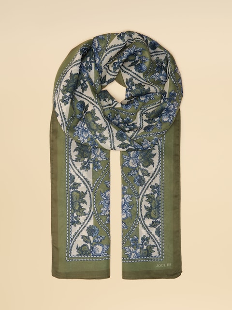 joules Abberton Khaki Green Lightweight Printed Scarf