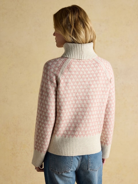 Joules Addison Pink & Cream Patterned Knitted Jumper With Detachable Roll Neck