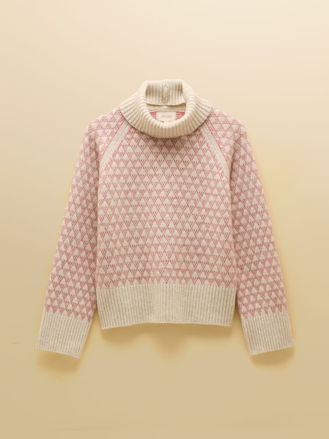 joules Addison Pink & Cream Patterned Knitted Jumper with Detachable Roll Neck