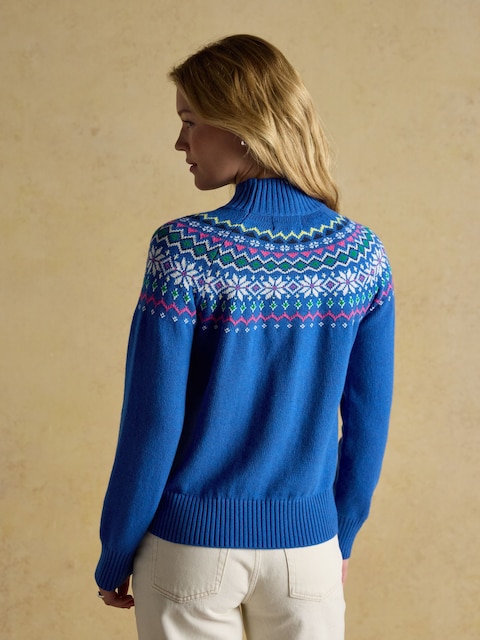Joules Alba Blue Fairisle High Neck Cotton-Blend Jumper