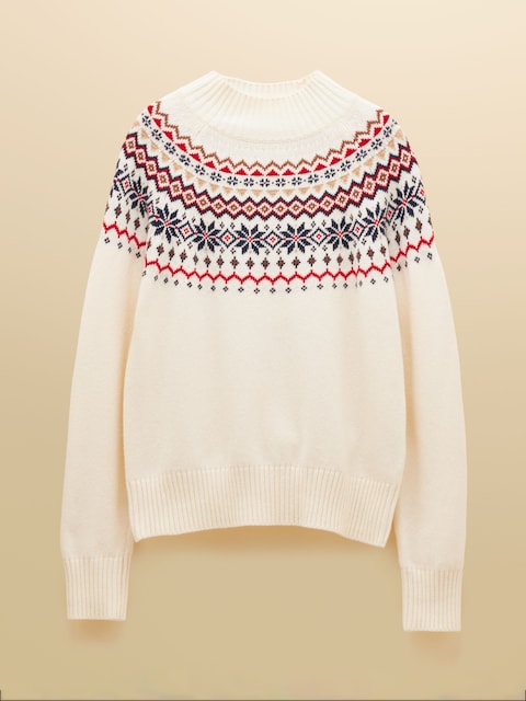 joules Alba Cream Fairisle High Neck Cotton-Blend Jumper