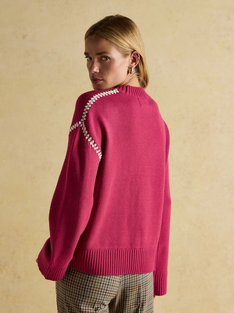 Joules Alexandra Pink Blanket Stitch Jumper With Round Neck