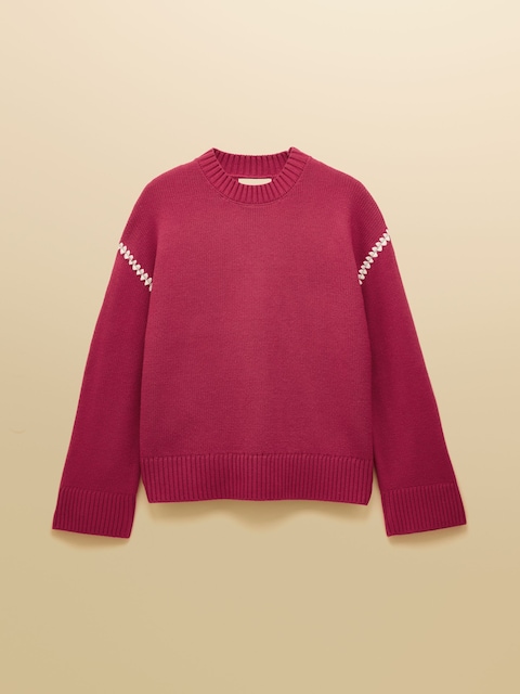 joules Alexandra Pink Blanket Stitch Jumper with Round Neck