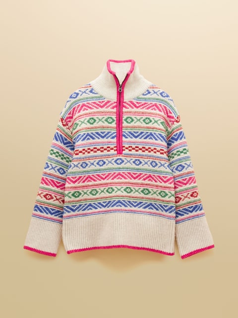 joules Allaway Multi Fair Isle Quarter Zip Knitted Jumper