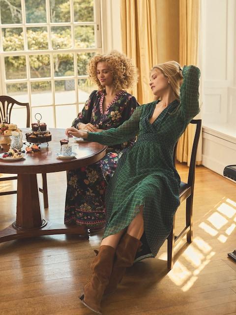 Joules Allegra Green Hotchpotch Ruched Hotchpotch V-Neck Dress