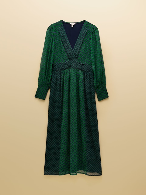 joules Allegra Green Hotchpotch Ruched Hotchpotch V-Neck Dress