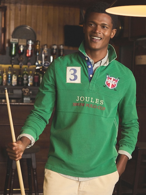 Joules Alpine Green Long Sleeved Classic Fit Cotton Polo Shirt