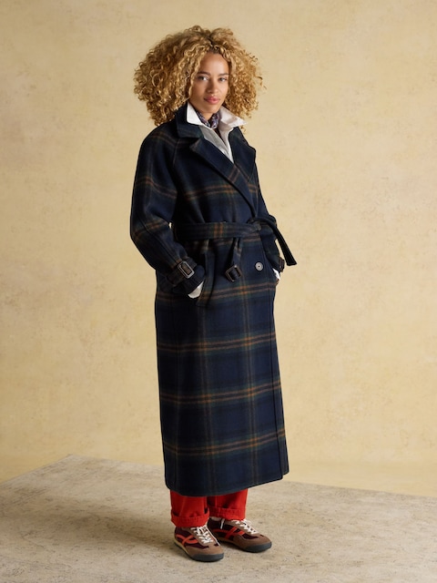 Joules Amberley Navy Blue Longline Wool Blend Coat With Belt