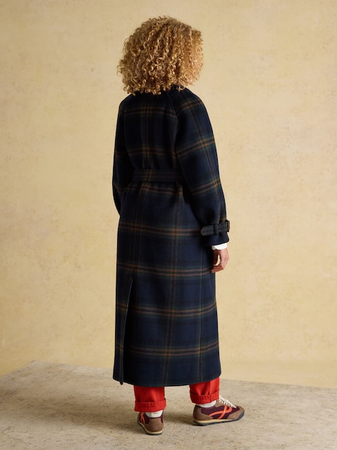 Joules Amberley Navy Blue Longline Wool Blend Coat With Belt