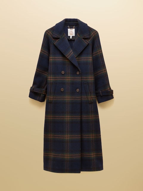 joules Amberley Navy Blue Longline Wool Blend Coat with Belt