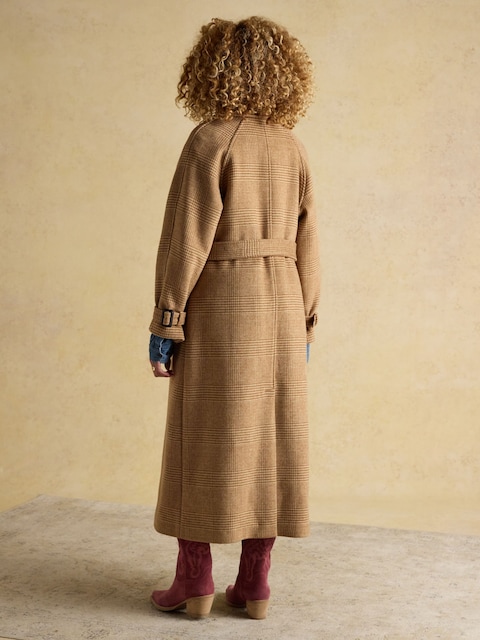 Joules Amberley Tan Brown Longline Wool Blend Coat With Belt