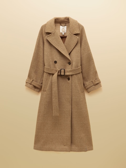 joules Amberley Tan Brown Longline Wool Blend Coat with Belt
