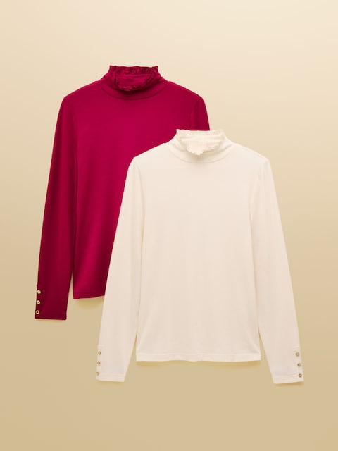 Joules Amy 2-Pack Red/Cream Long Sleeve High Neck Jersey Top - Two Pack