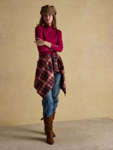 joules Amy 2-Pack Red/Cream Long Sleeve High Neck Jersey Top - Two Pack