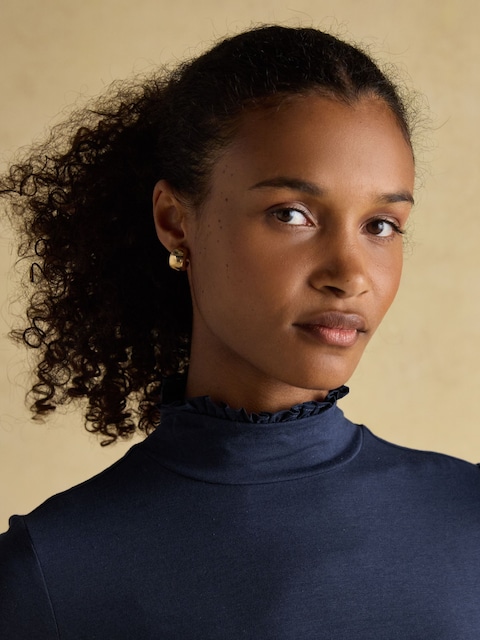 joules Amy 2 Pack Tan/Navy Long Sleeve High Neck Jersey Top - Two Pack