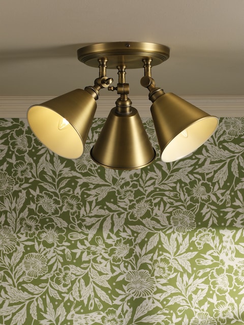 Joules Antique Brass Wollaton 3 Light Flush Ceiling Light