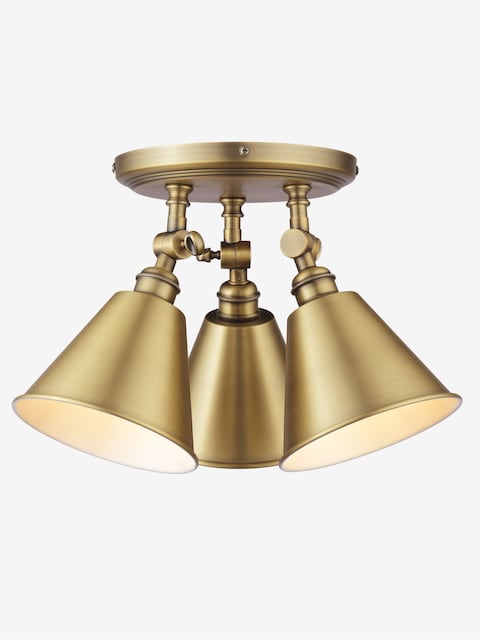 joules Antique Brass Wollaton 3 Light Flush Ceiling Light