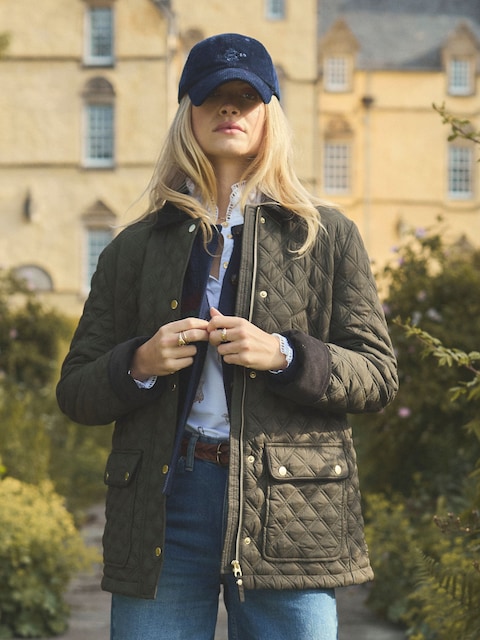 Joules Beatrix Khaki Green Showerproof Diamond Quilted Coat