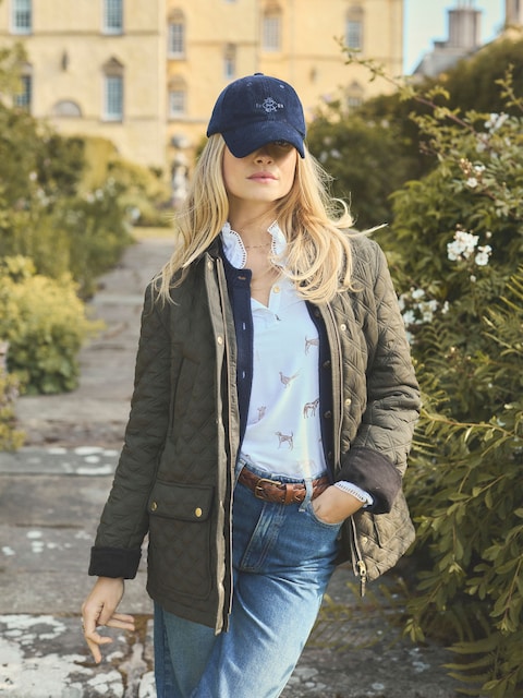 Joules Beatrix Khaki Green Showerproof Diamond Quilted Coat