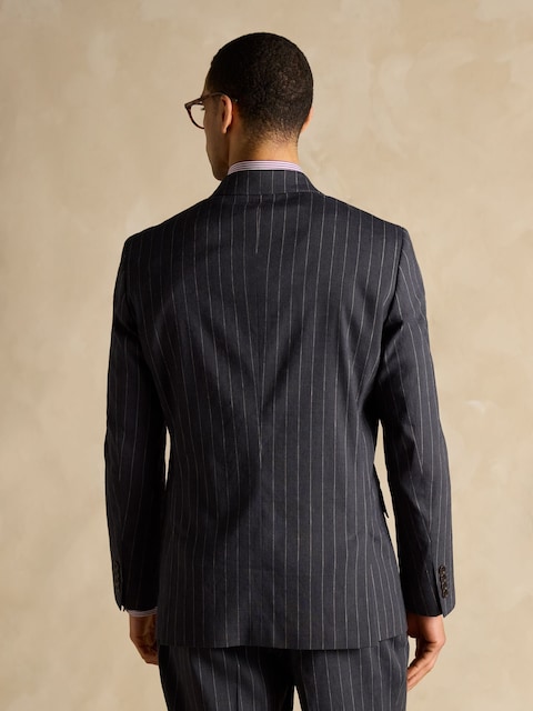 Joules Black Double Breasted Slim Fit Linen Stripe Suit