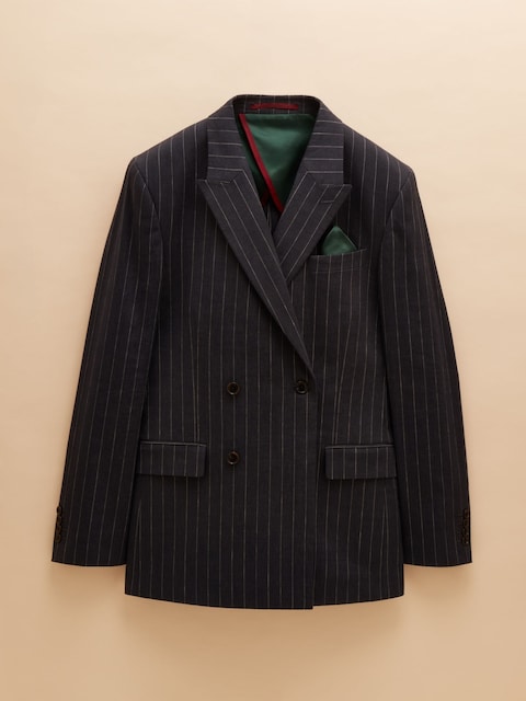 joules Black Double Breasted Slim Fit Linen Stripe Suit